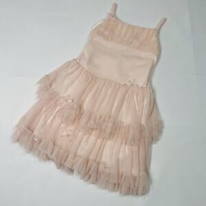 Biscotti Tulle Flowers Pearlescent Bead Accents Ribbon Tie Back Dress Size 4